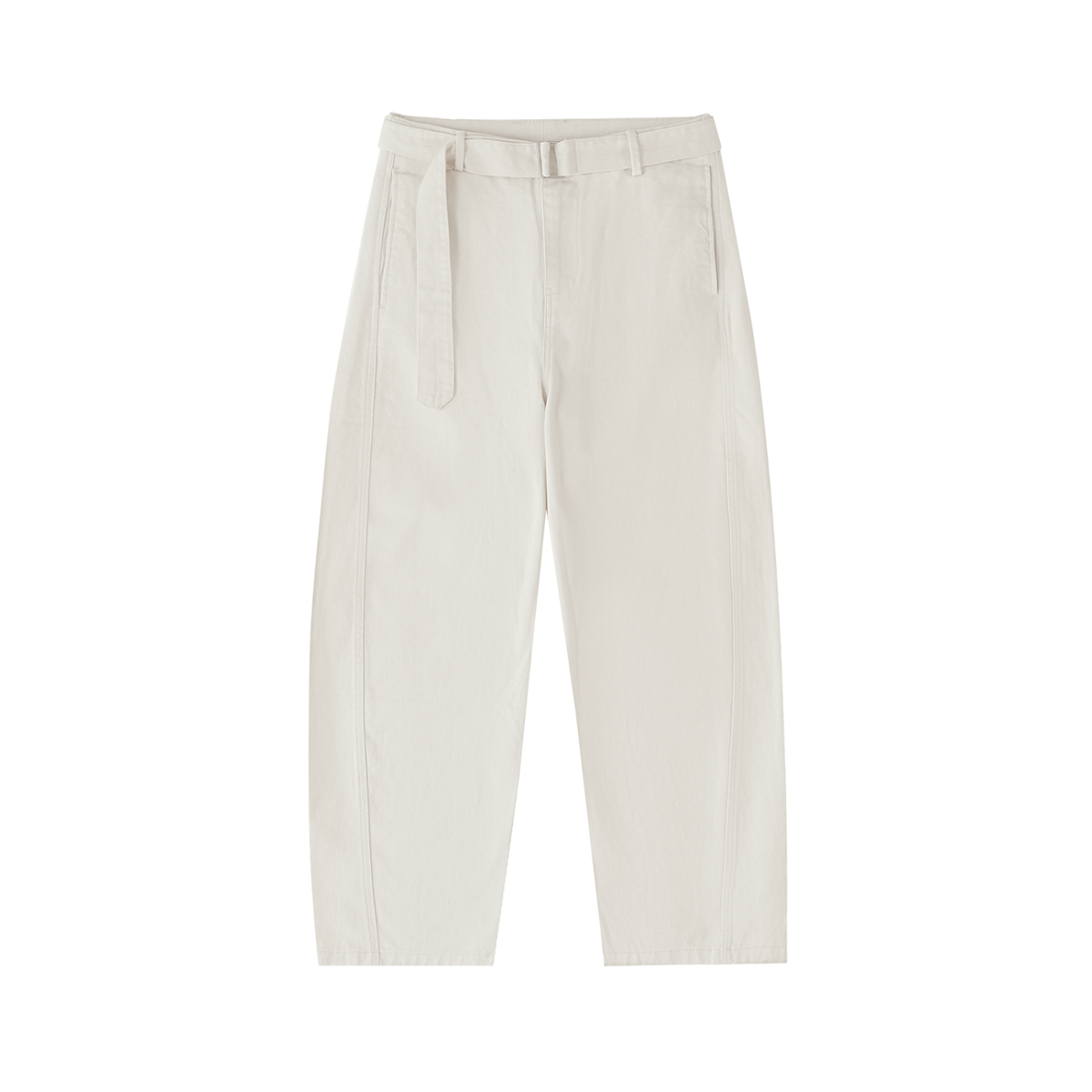 Belted Barrel Chino Pant in Beige — front view