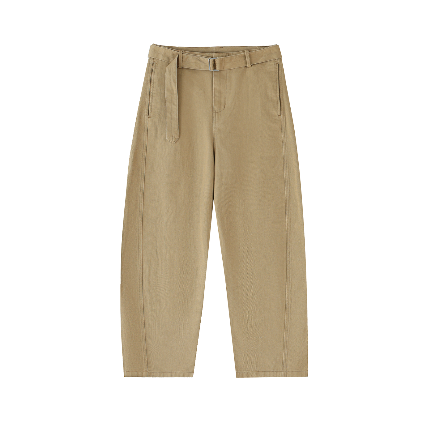 Belted Barrel Chino Pant in Khaki — front view