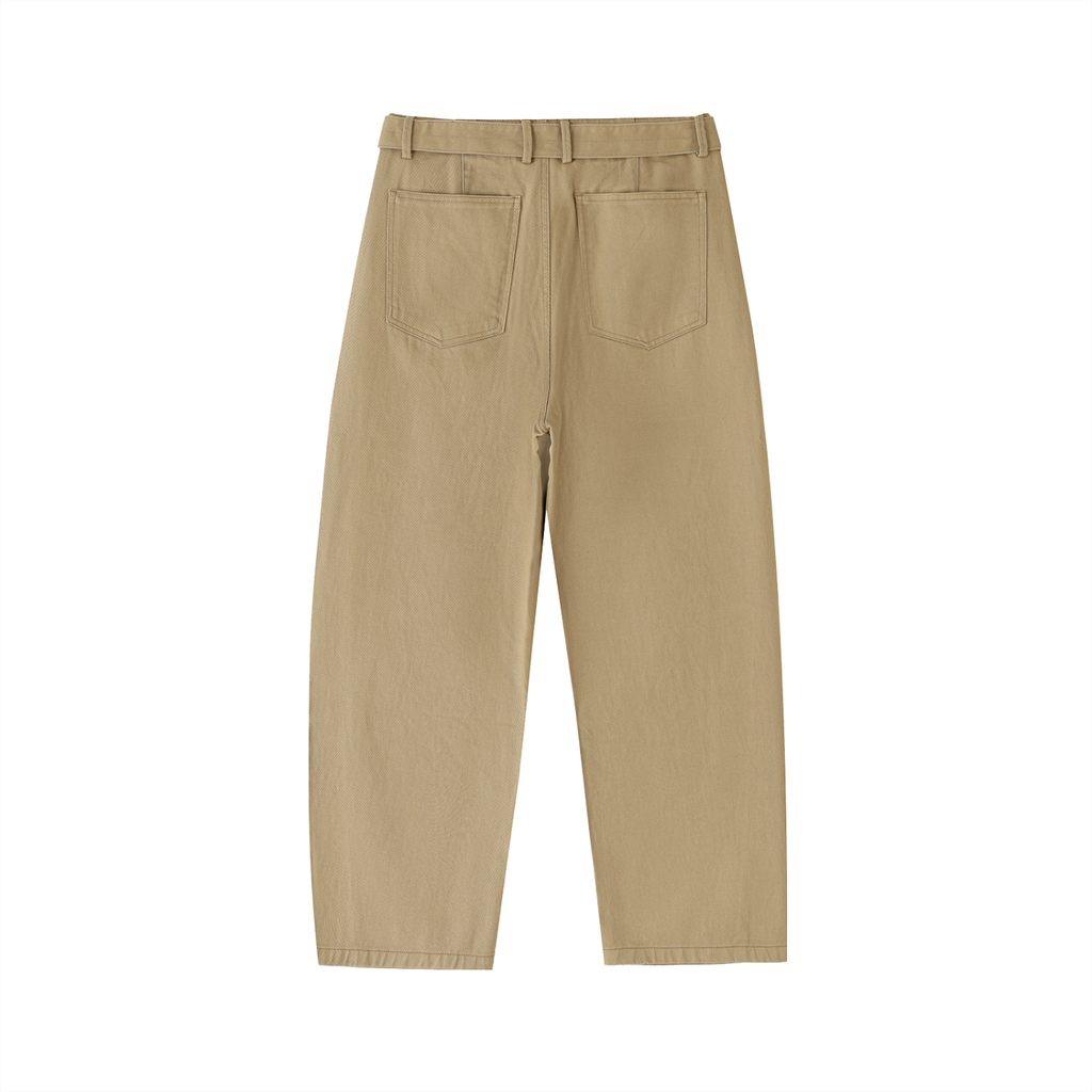 Belted Barrel Chino Pant in Khaki — back view