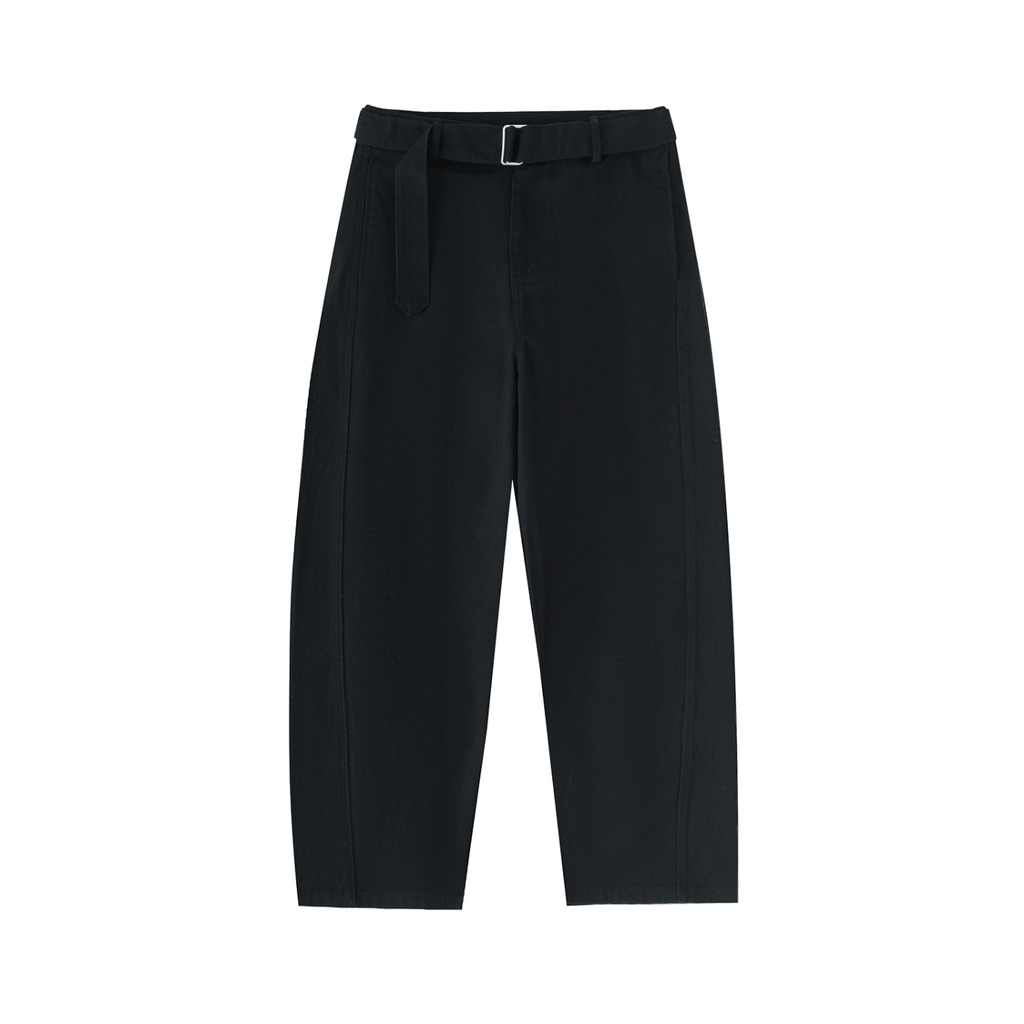 Belted Barrel Chino Pant in Black — front view