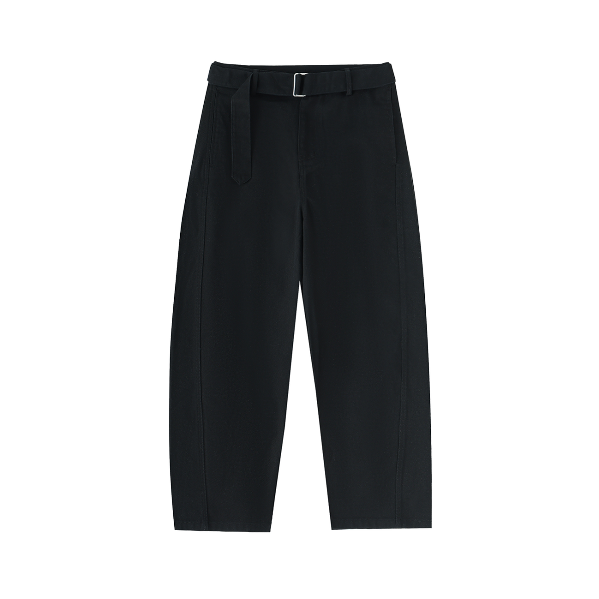 Belted Barrel Chino Pant in Black — front view