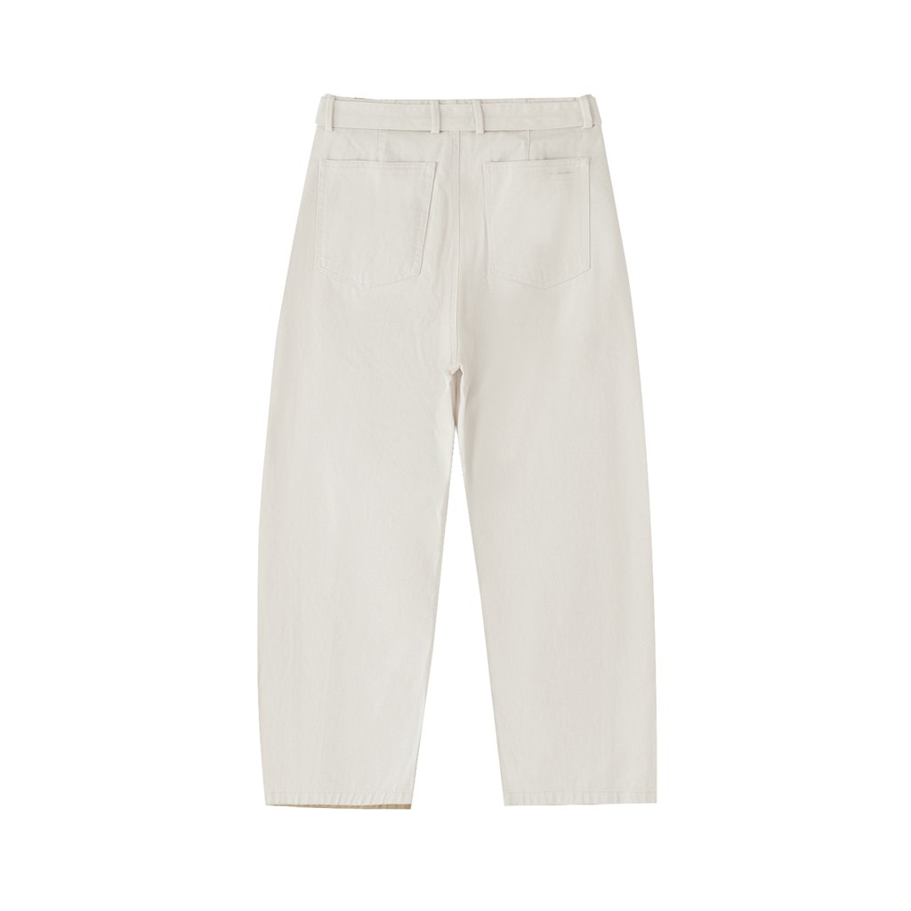 Belted Barrel Chino Pant in Beige — back view