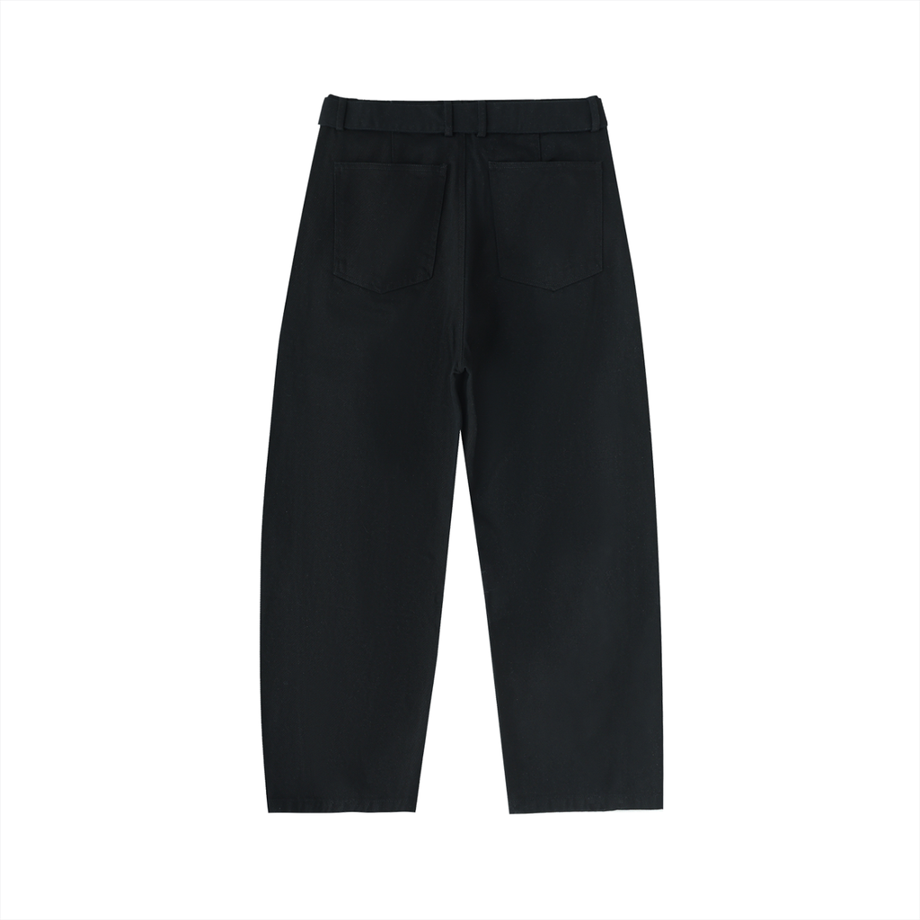 Belted Barrel Chino Pant in Black — back view
