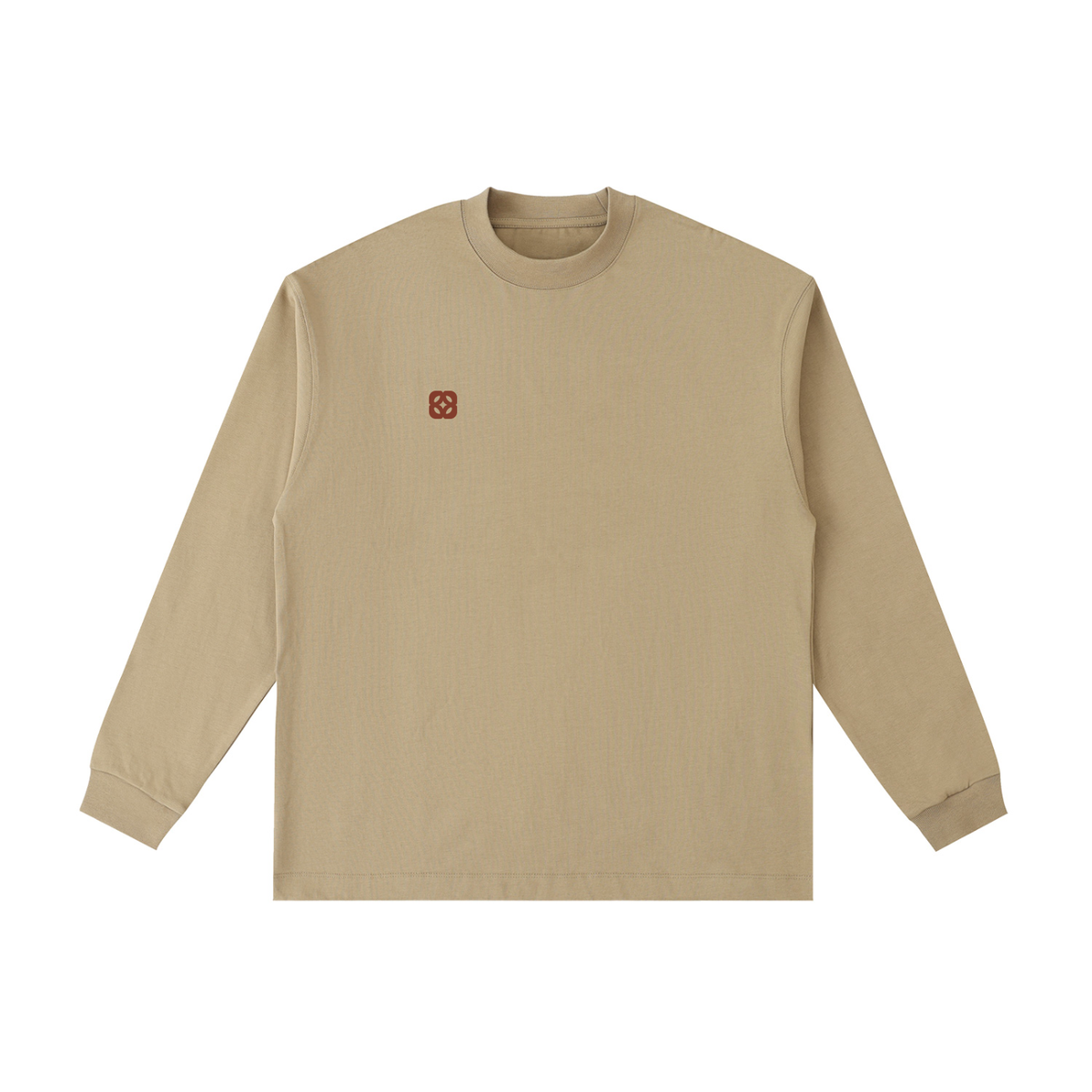 Emblem Long Sleeve Tee in Khaki — front view